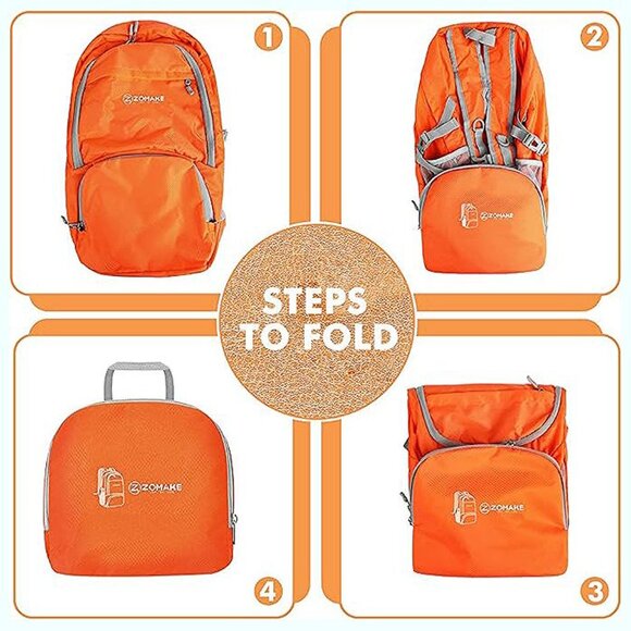 Lightweight Packable Backpack 30L - Foldable Hiking Backpacks Orange - Picture 5 of 6